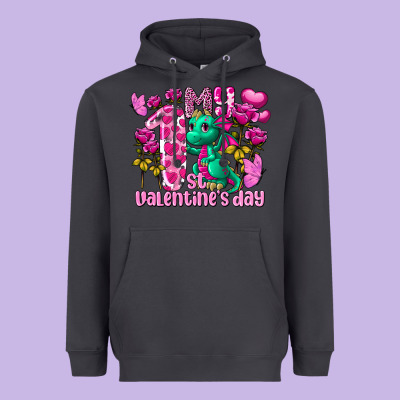 My First Valentine's Day Dragon Heavyweight Hoodie Designed By Fadigitalartstudio