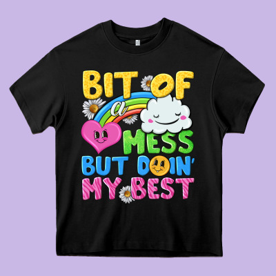 Bit Of A Mess But Doin My Best Heavy Core Tee Designed By Nancycooperartshop