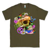 Army Green Pride Skull And Transgender Symbol With Peace Classic Tee - BundleAndBundleShop