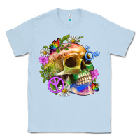 Dusty Blue Pride Skull And Transgender Symbol With Peace Classic Tee - BundleAndBundleShop