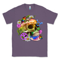 Lavender Pride Skull And Transgender Symbol With Peace Classic Tee - BundleAndBundleShop