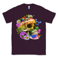 Plum Pride Skull And Transgender Symbol With Peace Classic Tee - BundleAndBundleShop