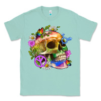 Seafoam Pride Skull And Transgender Symbol With Peace Classic Tee - BundleAndBundleShop