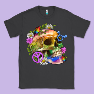 Pride Skull And Transgender Symbol With Peace Classic Tee Designed By Bundleandbundleshop