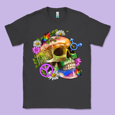Pride Skull And Transgender Symbol With Peace Classic Tee Designed By Bundleandbundleshop