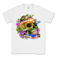 White Pride Skull And Transgender Symbol With Peace Classic Tee - BundleAndBundleShop