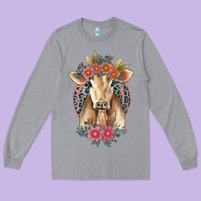 Flower Cow Long Sleeve Tee Designed By Jasminsmagicworld
