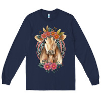 Navy flower cow Long Sleeve Tee - Jasminsmagicworld