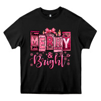 Black merry and bright pink Christmas Heavy Core Tee - Jasminsmagicworld