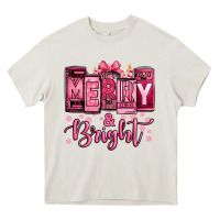 Cream merry and bright pink Christmas Heavy Core Tee - Jasminsmagicworld