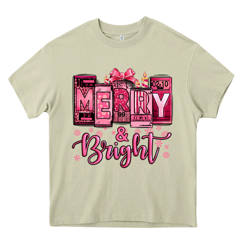 Merry And Bright Pink Christmas Heavy Core Tee by Jasminsmagicworld | Teevron