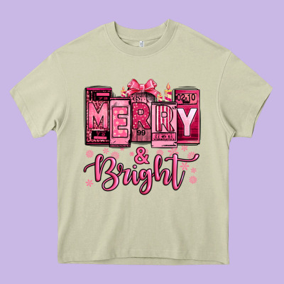 Merry And Bright Pink Christmas Heavy Core Tee Designed By Jasminsmagicworld