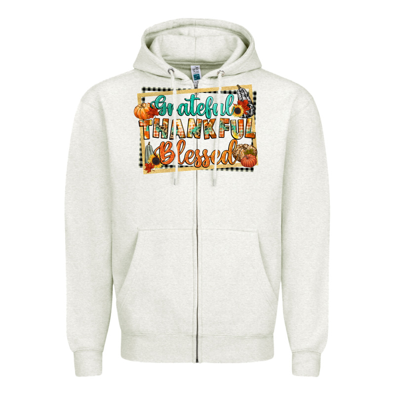 Thankful Grateful Blessed Zipper Hoodie by CowGirlArtShop | Teevron