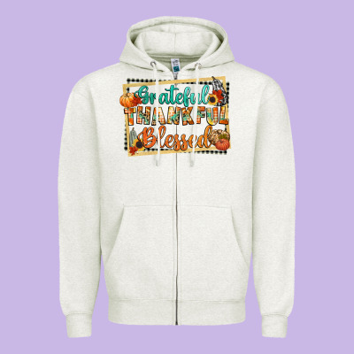 Thankful Grateful Blessed Zipper Hoodie Designed By Cowgirlartshop