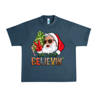 Midnight Navy Don't Stop Believing Santa Urban Heavy Tee - BundleAndBundleShop