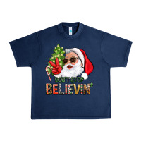 Navy Don't Stop Believing Santa Urban Heavy Tee - BundleAndBundleShop