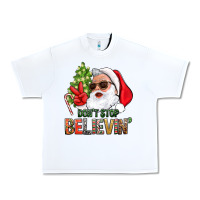 White Don't Stop Believing Santa Urban Heavy Tee - BundleAndBundleShop