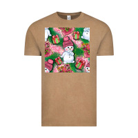 Vintage Coffee cute snowman and gift box with leopard seamless pattern bbs Vintage Tee - BundleAndBundleShop
