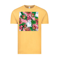 Vintage Mustard cute snowman and gift box with leopard seamless pattern bbs Vintage Tee - BundleAndBundleShop