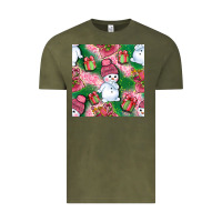 Vintage Olive cute snowman and gift box with leopard seamless pattern bbs Vintage Tee - BundleAndBundleShop