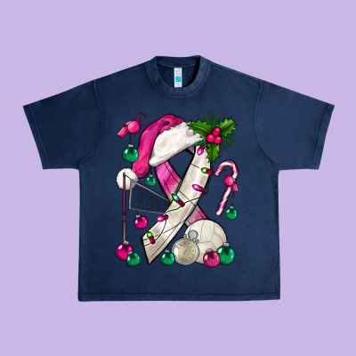 Pink Christmas Breast Cancer Ribbon Volleyball Urban Heavy Tee Designed By Bundleandbundleshop