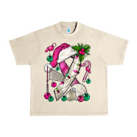Sandshell Pink Christmas Breast Cancer Ribbon Volleyball Urban Heavy Tee - BundleAndBundleShop