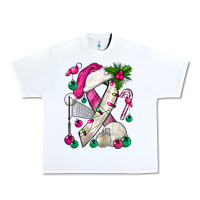 White Pink Christmas Breast Cancer Ribbon Volleyball Urban Heavy Tee - BundleAndBundleShop