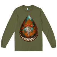 Army Green leopard bullskull teardrop earrings Long Sleeve Tee - Jasminsmagicworld