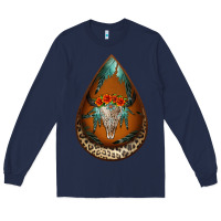 Navy leopard bullskull teardrop earrings Long Sleeve Tee - Jasminsmagicworld