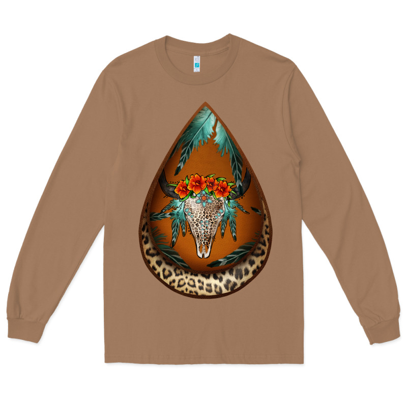 Leopard Bullskull Teardrop Earrings Long Sleeve Tee by Jasminsmagicworld | Teevron