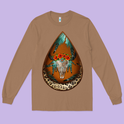 Leopard Bullskull Teardrop Earrings Long Sleeve Tee Designed By Jasminsmagicworld