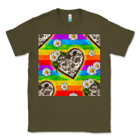 Army Green Pride LGBTQ+ Cowhide Hearts And Daisy Patterns Classic Tee - BundleAndBundleShop