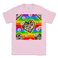 Bubblegum Pink Pride LGBTQ+ Cowhide Hearts And Daisy Patterns Classic Tee - BundleAndBundleShop