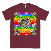 Burgundy Pride LGBTQ+ Cowhide Hearts And Daisy Patterns Classic Tee - BundleAndBundleShop