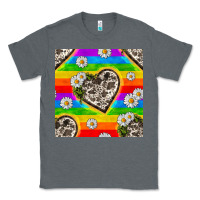 Charcoal Heather Pride LGBTQ+ Cowhide Hearts And Daisy Patterns Classic Tee - BundleAndBundleShop