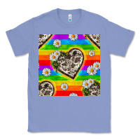 Colony Blue Pride LGBTQ+ Cowhide Hearts And Daisy Patterns Classic Tee - BundleAndBundleShop
