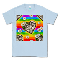 Dusty Blue Pride LGBTQ+ Cowhide Hearts And Daisy Patterns Classic Tee - BundleAndBundleShop