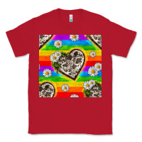 Red Pride LGBTQ+ Cowhide Hearts And Daisy Patterns Classic Tee - BundleAndBundleShop