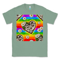 Sage Pride LGBTQ+ Cowhide Hearts And Daisy Patterns Classic Tee - BundleAndBundleShop