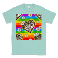 Seafoam Pride LGBTQ+ Cowhide Hearts And Daisy Patterns Classic Tee - BundleAndBundleShop