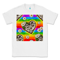 White Pride LGBTQ+ Cowhide Hearts And Daisy Patterns Classic Tee - BundleAndBundleShop