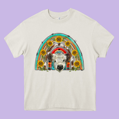 Scottish White Calf  Rainbow Heavy Core Tee Designed By Barkaloodesign