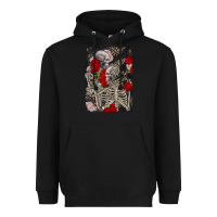 Black Two skeletons hugging Valentine's Day Heavyweight Hoodie - FaDigitalArtStudio