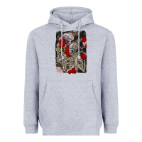 Heather Grey Two skeletons hugging Valentine's Day Heavyweight Hoodie - FaDigitalArtStudio