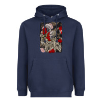 Navy Two skeletons hugging Valentine's Day Heavyweight Hoodie - FaDigitalArtStudio