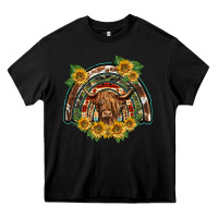 Black scottish calf sunflowers rainbow Heavy Core Tee - BarkalooDesign