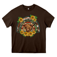 Chocolate Brown scottish calf sunflowers rainbow Heavy Core Tee - BarkalooDesign
