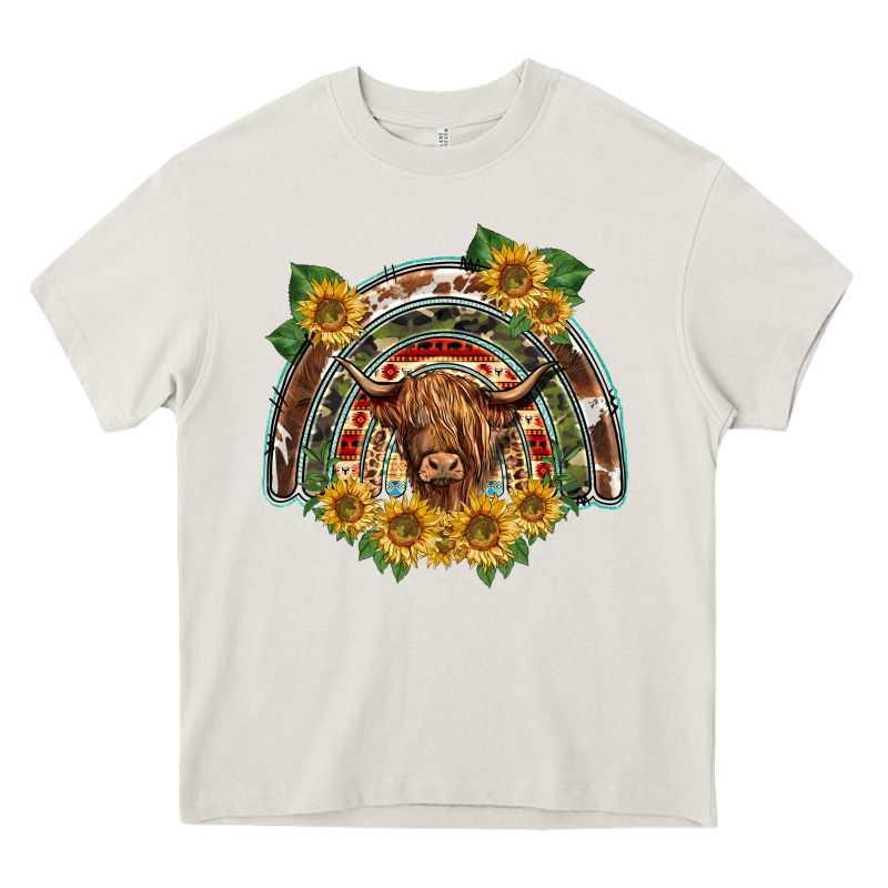 Scottish Calf Sunflowers Rainbow Heavy Core Tee by BarkalooDesign | Teevron