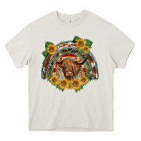 Cream scottish calf sunflowers rainbow Heavy Core Tee - BarkalooDesign