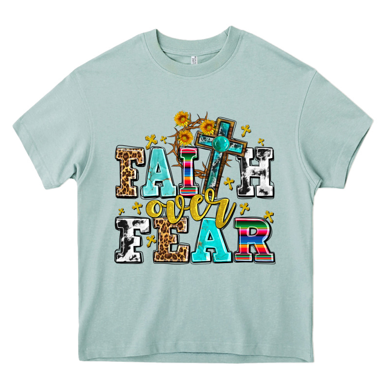 Faith Over Fear With Cross And Sunflowers Heavy Core Tee by AdoDesignShop | Teevron